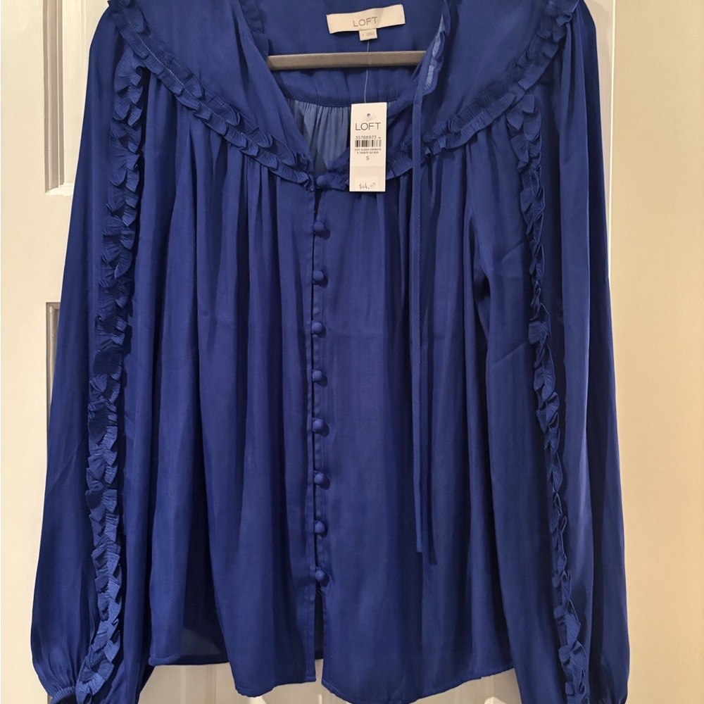 NWT LOFT Royal Blue Ruffled Blouse